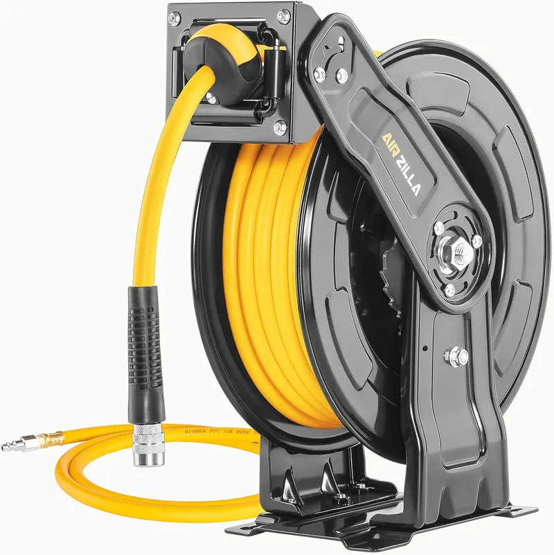 AIRZILLA Premium Steel Retractable Air Hose Reel With Dual Arm, 3 8”x65Ft